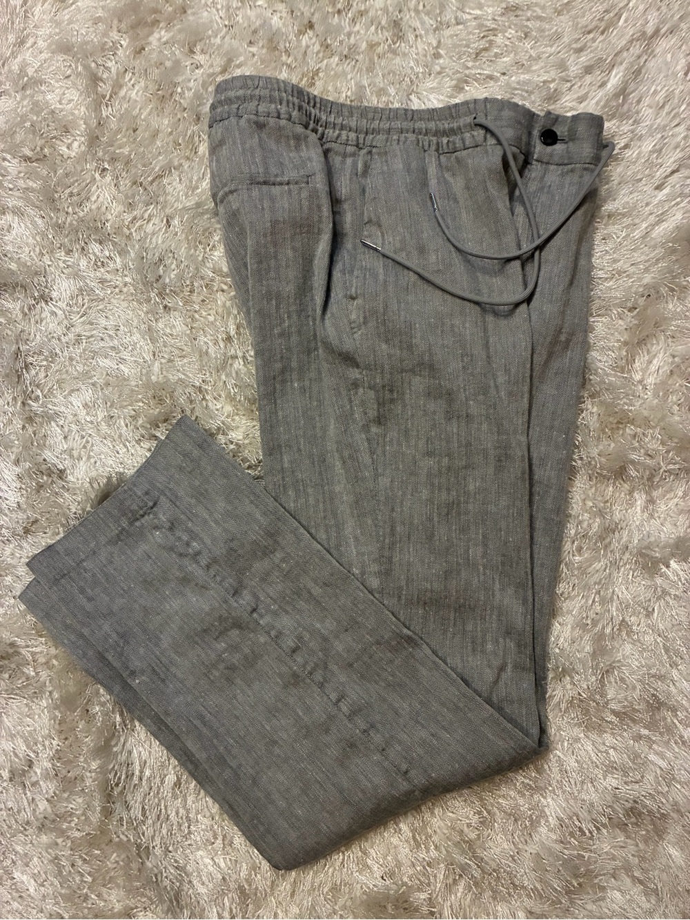 ALFANI Gray Drawstring Linen-Blend Pants/Trousers Lightweight